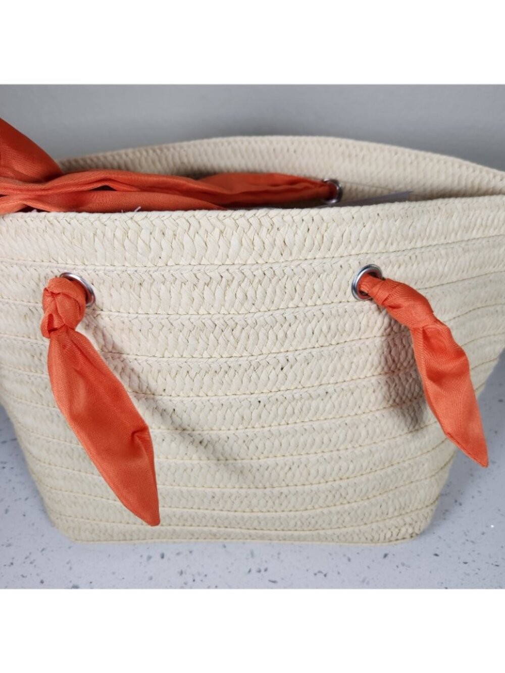 Natural Woven Straw Tote Bag Lot Of 2 Fabric Double Handle Boho Purse Handbags - Picture 14 of 14